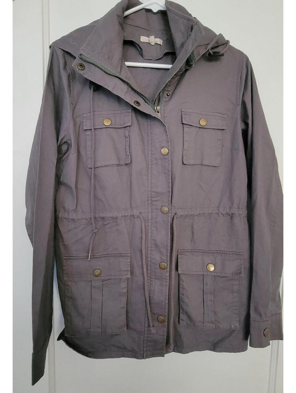 41 Hawthorn Jacket L Gray Cargo Jacket Cotton with Hood Anorak Utility light